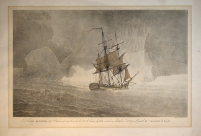 Aquatint of the Corvette 'Atrevida' of the Allesandro Malaspina expedition near the Falkland Islands