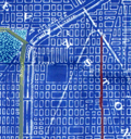 Cyanotype Chicago map with Evanston and Northwestern University.
