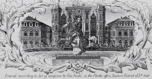  Antebellum advertisement for Soule's Commercial College, a view of Jackson Square.