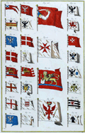 Marine flags, pennants and ensigns, a copperplate engraving.
