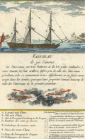 Engraving of a French 90-cannon three-masted war ship.