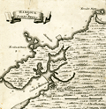 Scarce antique harbor plan of Portobelo, Panama.