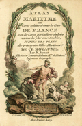 Antique title page for Bonne's miniature atlas with sea charts.