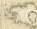 Antique miniature nautical chart of Brittany, France.