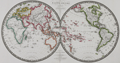Antique dual-hemisphere world map by Adrien Brue.