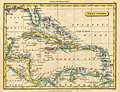 Antique map of the West Indies and Caribbean Sea.