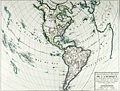 Map of western hemisphere focused on North America and South America.
