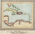 Original mid 19th Century manuscript map  of Caribbean Sea.