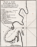 Antique plan of the port and harbor at Acapulco, Mexico