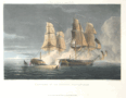 Engraving of the capture in 1808 of the French warship La Thetis
