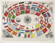 German colored lithograph from 1874 of naval flags and ensigns