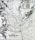 Antique nautical chart fragment covering Chesapeake Bay.