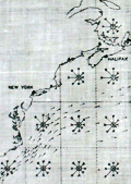 Scarce waterproof WWII survival map for the north Atlantic Ocean.