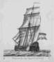 Etching of Dutch ship (Koopvaardij-buys) by Groenewegen