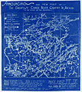 Antique blueprint key map for Minnesota canoe routes.