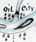 Manuscript map of oil fields near Oil City, Pennsylvania.