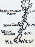 Map of the Florida Keys ca. 1940 from first motel in Key West.