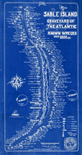 Cyanotype Map Sable Island Graveyard with shipwrecks.