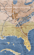 Map (1922) of the Dixie Route rail line.