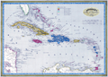 Fine antique map of the Caribbean Islands by Dufour.