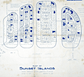  1938 plat map of the four Sunset Islands in Miami, Florida.