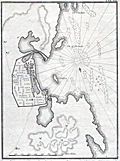 Antique engraving of the port and city of Jeddah, Saudi Arabia.