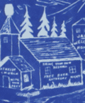 Cyanotype pictorial view of the town of Whitehorse, Yukon, Canada.