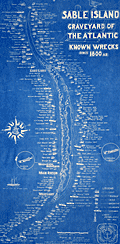 Cyanotype Map Sable Island Graveyard with shipwrecks.