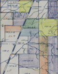 Blue-line cadastral map of an area in Menard County, Texas.