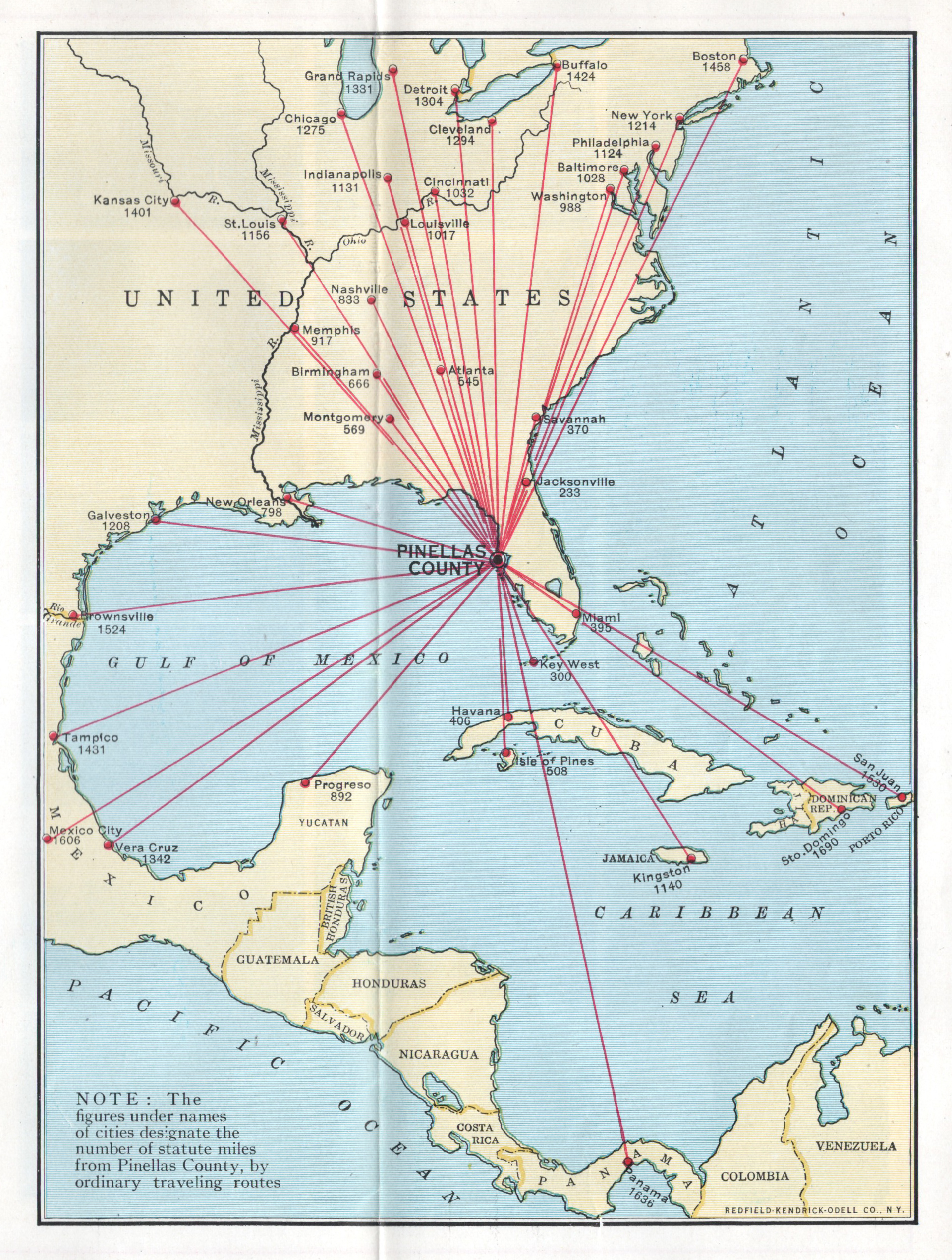 Distance chart related to Pinellas County Florida.