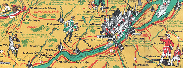 Stanley Turner pictorial view of Quebec from Brading Brewery map 1948