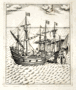 Engraving of the battle between the Golden Hind and the Cacafuego