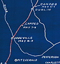 Cyanotype map of the 1865 route of Confederate General Jefferson Davis