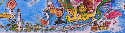 Details of the Florida Keys from the exuberant Pictorial Map of Florida by Weinstock dated within at 1971 
