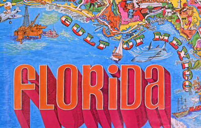 Gulf coast details from the exuberant Pictorial Map of Florida by Weinstock dated within at 1971 