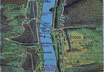 Rare Pictorial Map Columbia River from Portland to the Dalles, by Oppenlander,1924