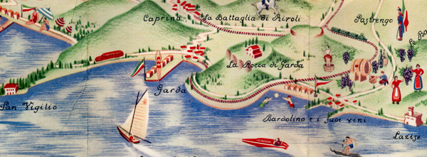 Lake Garda detail from a pictorial map of the province of Verona, Italy