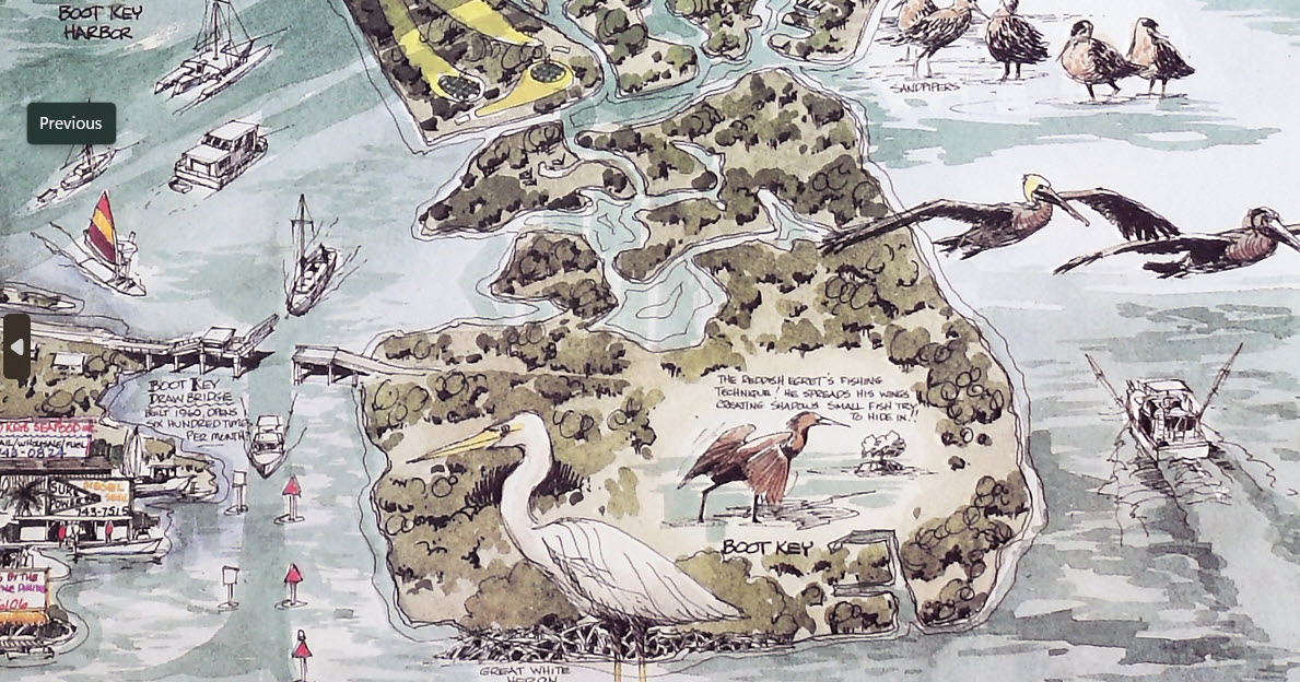 Pictorial advertising poster map of Marathon, Florida by Ron Weaver in 1985