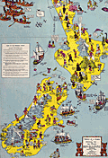 Pictorial Historical Map of New Zealand from circa 1940.