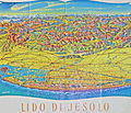 Lithograph of Lido di Jesolo beach near, Venice Italy. 1958.