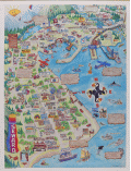 Colorful 1985 pictorial advertising poster of Seward, Alaska. Nadon.