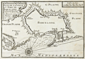 Antique French nautical plan of Barcelona, Spain with fortifications