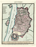 Antique town plan of Antwerp, Belgium