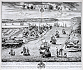 Antique birds-eye view of Harwich, England in Essex