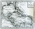 Old map of the Caribbean, Gulf of Mexico, Central America.