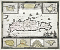 Antique map by de Wit of the island of Crete, Greece and forts.